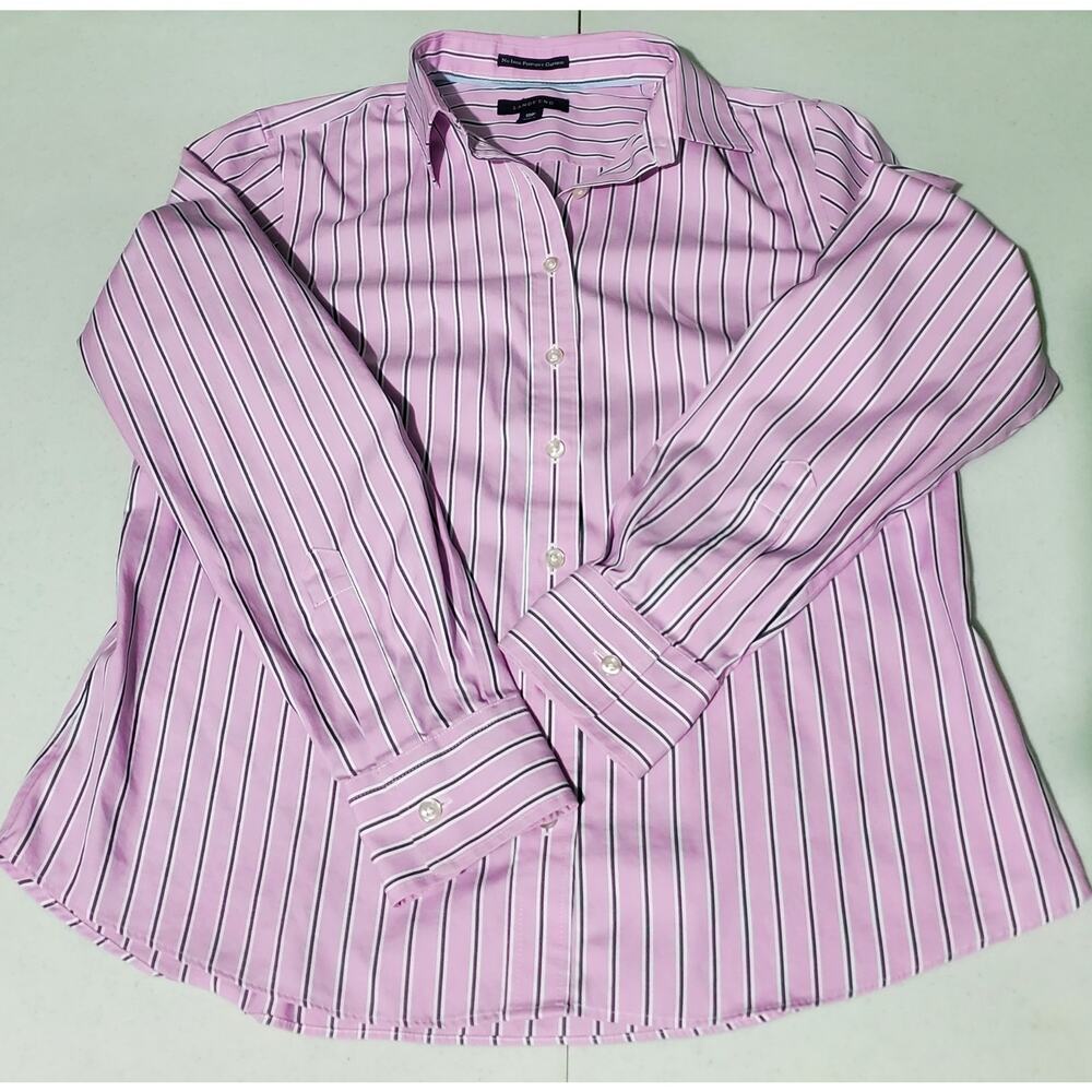 Lands End Women's Pink Striped Long Sleeve Button Up Shirt Size 10P Preppy Work - Picture 5 of 7